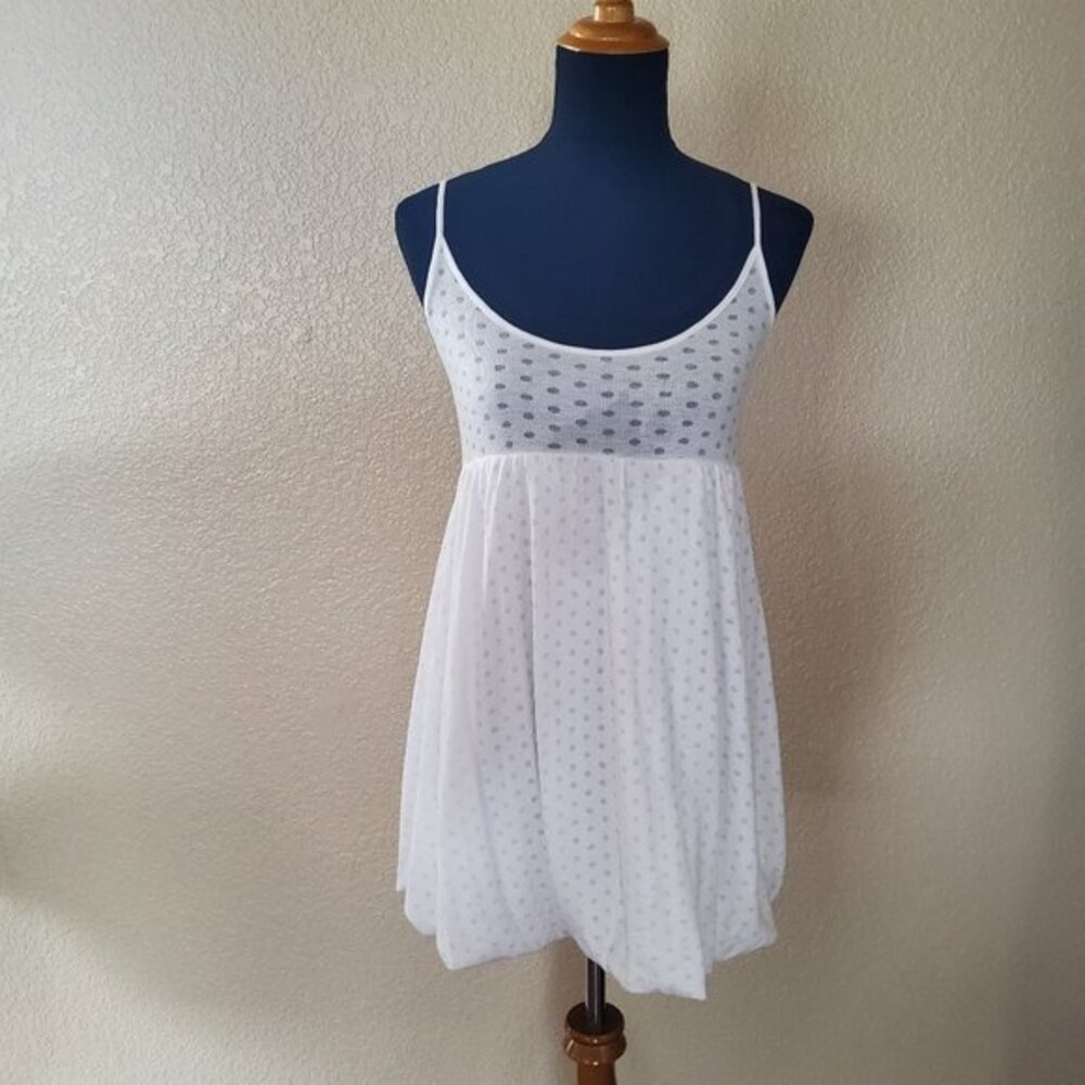 New LF Emma & Sam Bubble Hem Babydoll Knit Cami Mini Dress Size S White